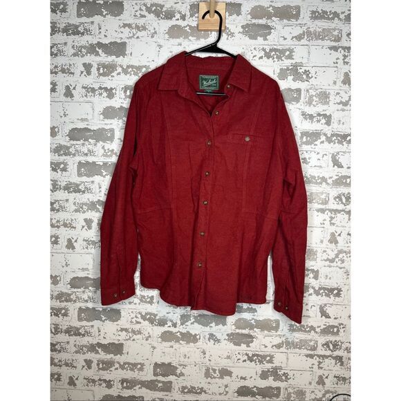 Woolrich | women 100% cotton red button down ruby heather - Picture 8 of 9